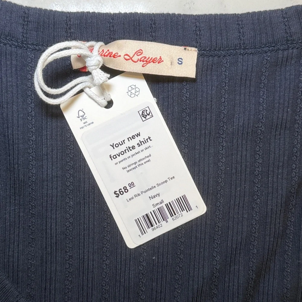 NWT Marine Layer Lexi Rib Pointeelle Scoop Tee Navy Size Small - Picture 3 of 3